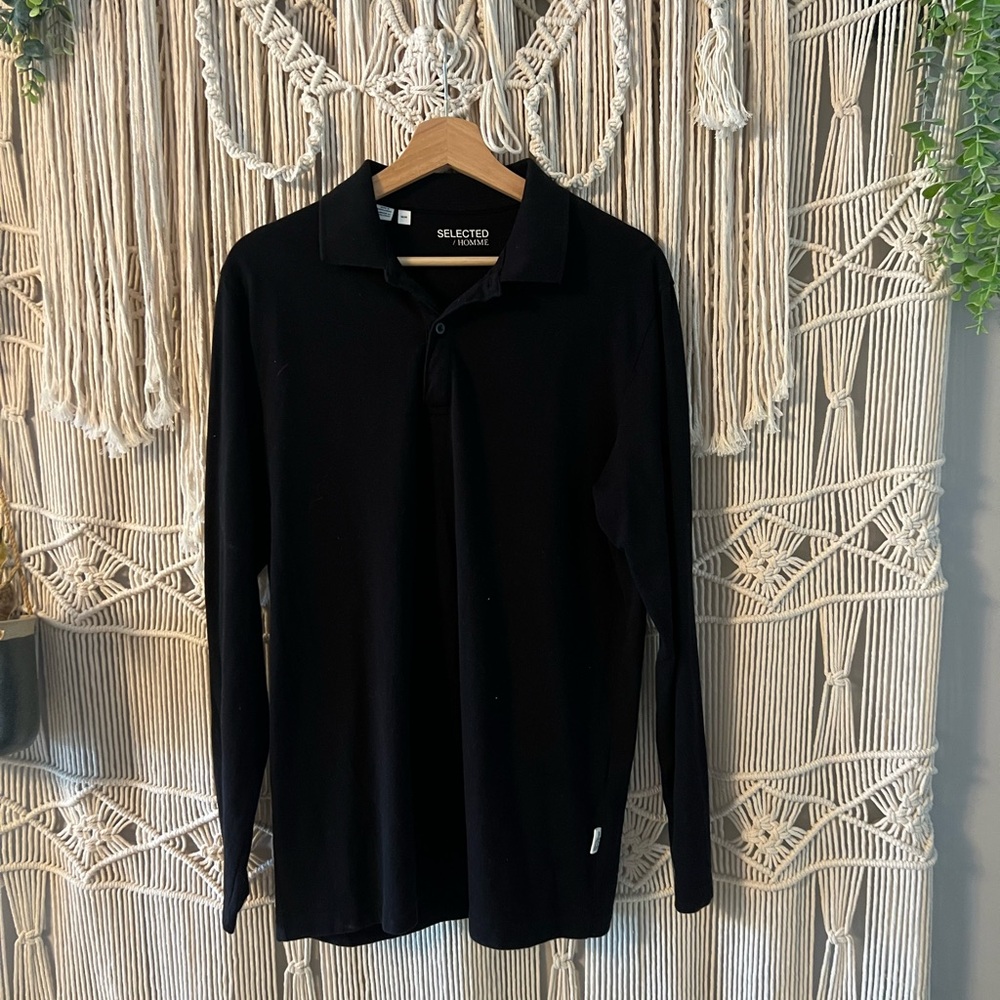 Black Long Sleeve Polo Shirt Size M - Like New
